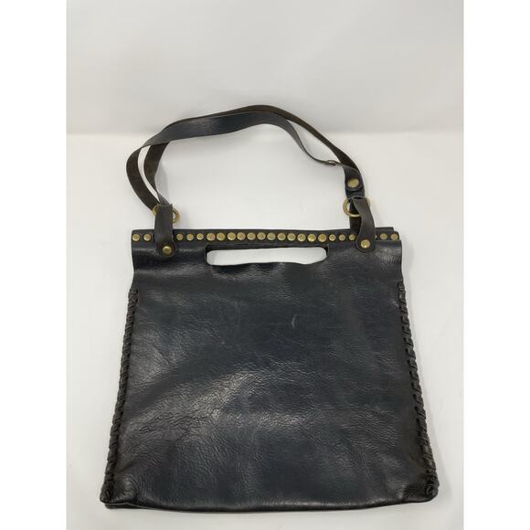 Paolo Angelucci Leather Black Brass Hardwear Studded Tote Bag Retail $400.00 - Picture 6 of 16